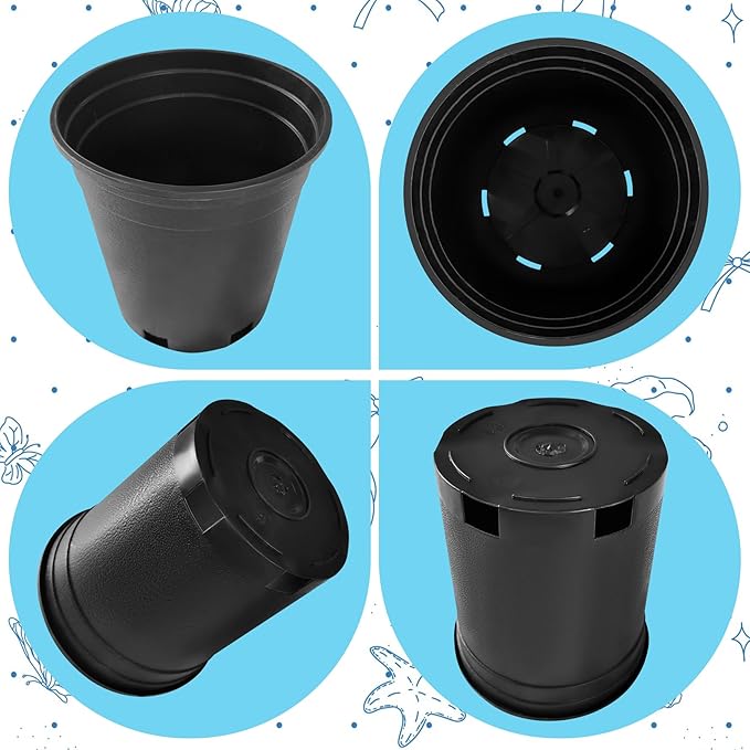 10Pcs 1 Gallon 6 inch Plant Nursery Pot Flower Seedling Injection Molded Container Plastic Garden Planter Pots with Drainage Holes Suitable for Vegetables Flowers Plants Black