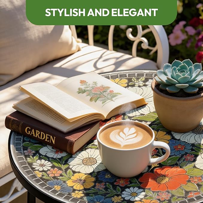 VINGLI Outdoor Side Table for Patio, Small Outdoor Table with Storage Shelf, Heavy Duty Metal Frame Patio Side Table for Outside Balcony Garden Porch