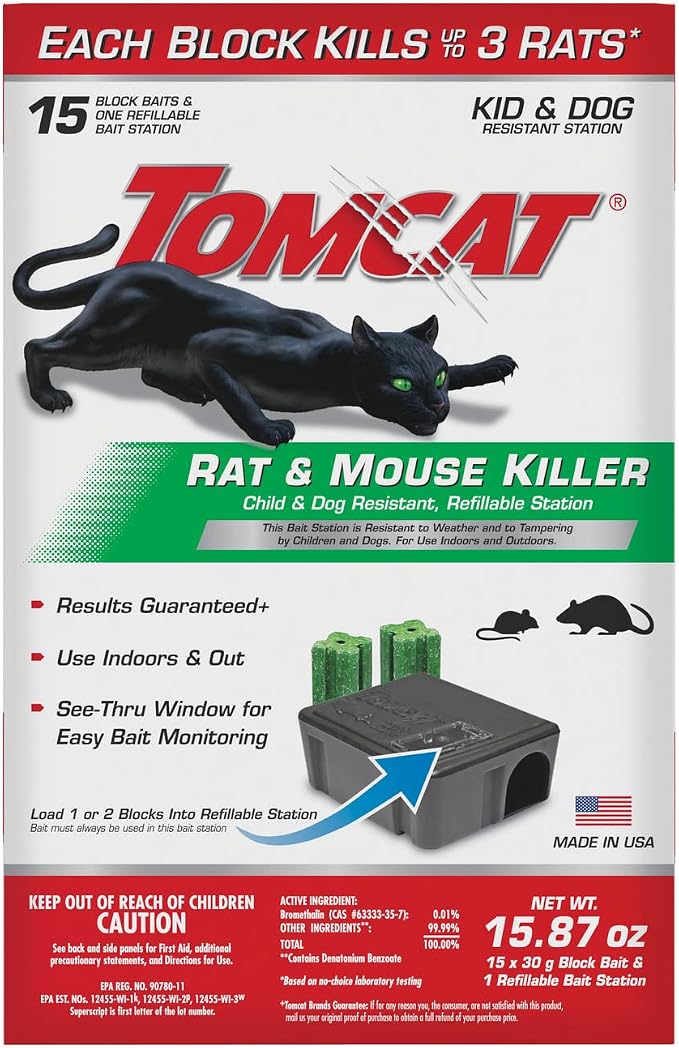 Tomcat Rat & Mouse Bait Station, 2 Packages Each with 1 Station & 15 Baits | Tomcat Rat & Mouse Killer, Child & Dog Resistant, Refillable Station - Indoor/Outdoor Use, Weather Resistant, Easy Monitoring