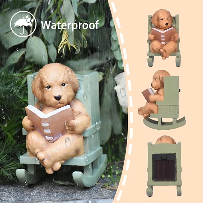 Sheaifun Solar Garden Statues Dog Statues Fairy Garden Accessories Outdoor Resin Dog Figurine Miniature Golden Retriever Statue with Lights for Outside Porch Patio Decor 3 * 2 * 3.5 In Gardening Gifts