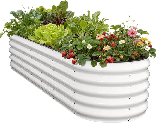 Pattiumo Galvanized Raised Garden Bed 8×2×1.5 FT, Round Metal Raised Garden Bed Outdoor Planter Box with Open Bottom, Rust-Resistant Steel Garden Bed for Vegetables Herbs Flowers, Easy Assembly
