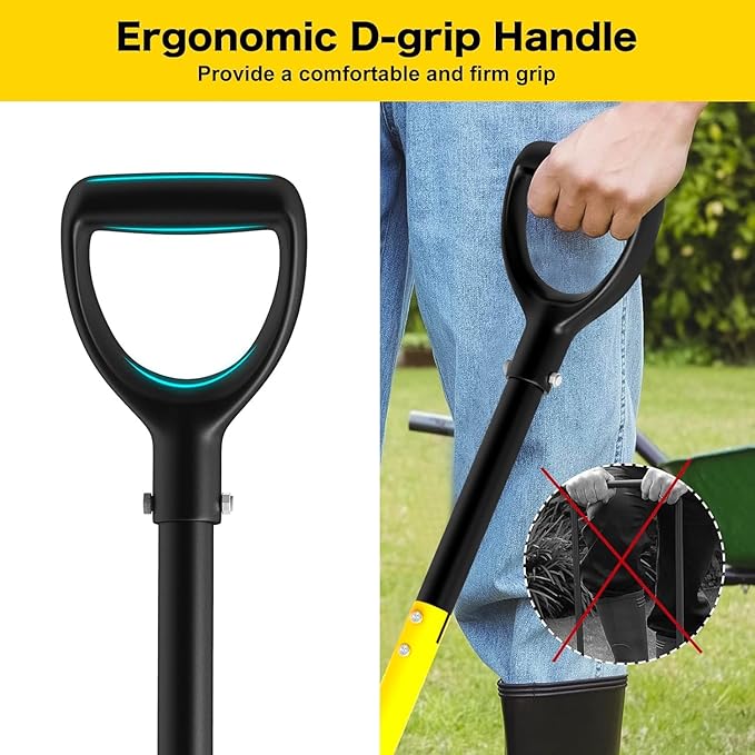 Pitch Fork, 4 Tine Heavy Duty Garden Fork with Ergonomic No-Slip D-Grip Handles, 45 Inches Long Handle Spading Fork, Perfect for Gardening Digging, Land Management, Yard work, Farming (Yellow)