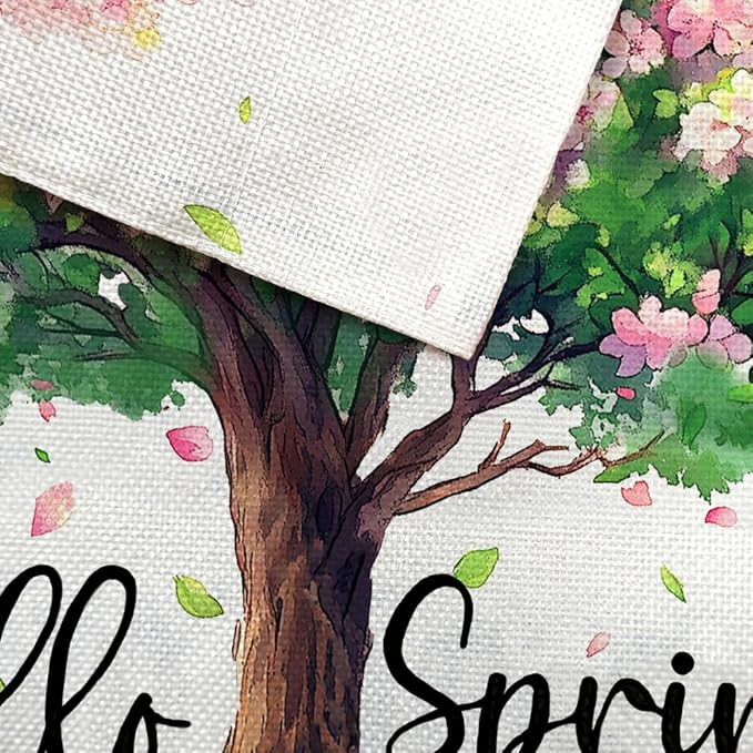 GEEORY Spring Garden Flag 12x18 Inch, Pink Floral Tree Double Sided Spring Summer Small Floral Flag, Farmhouse Rustic Outdoor Decor for Outside Yard Lawn Decoration