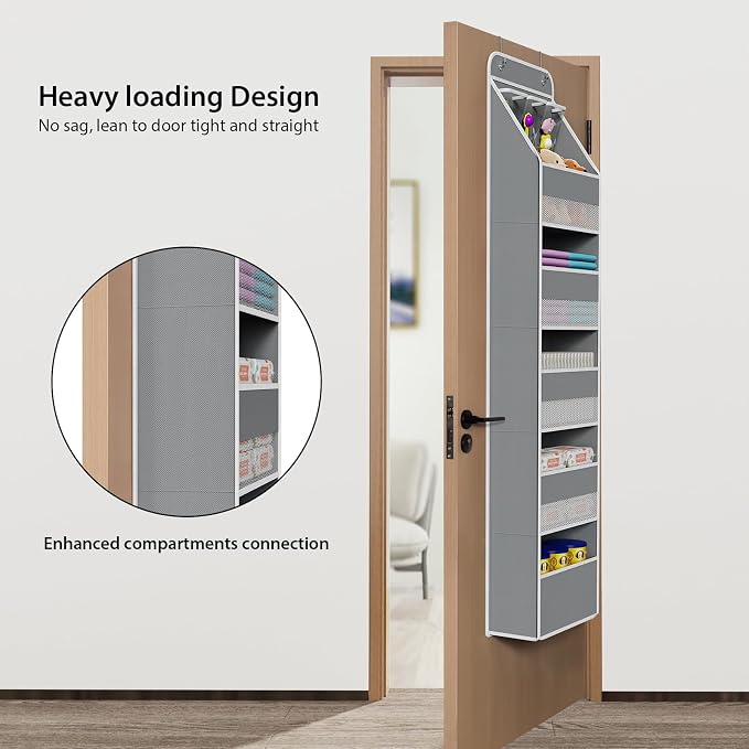 Univivi Fabric Over Door Hanging Organizer for Baby Nursery, Grey, 6-Shelf