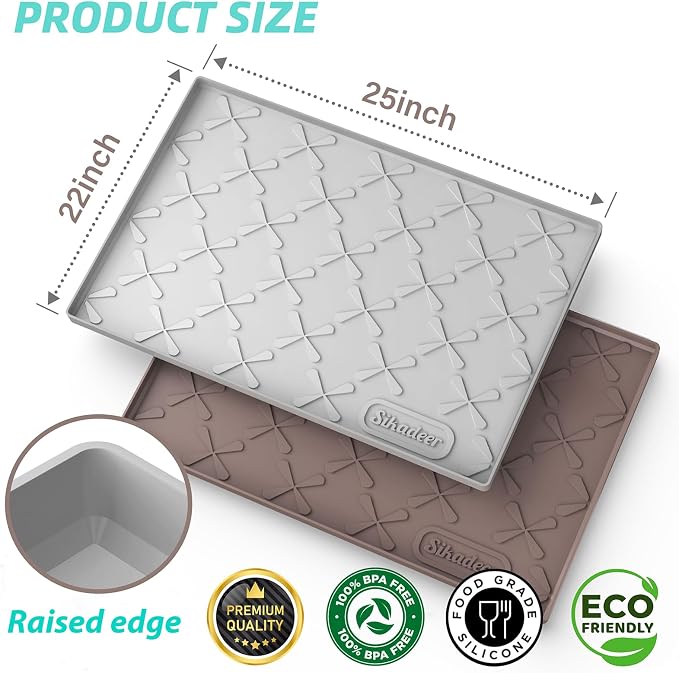 SIKADEER Waterproof Under Sink Mat 25" x 22" Silicone Mat Cabinet Protector | Heavy Duty Kitchen Cabinet Liner, Easy Press Drain, Home Essentials for Pet Feeding, Boots, Bathroom, Organizers & Storage
