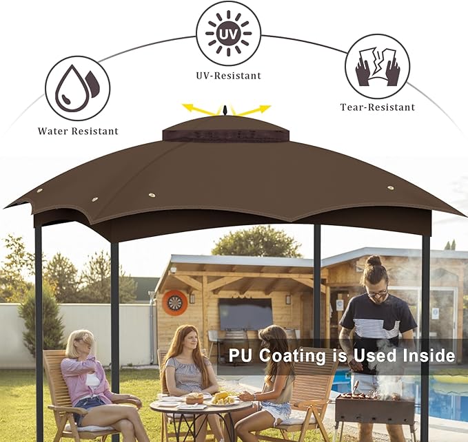 10x12 Gazebo Canopy Replacement Top Cover, Double Tiered Waterproof Canopy Roof for Lowe's Allen Roth Gazebo #GF-12S004B-1