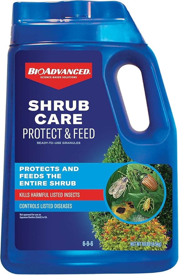BioAdvanced Shrub Care Protect and Feed Granules - Kills Harmful Listed Insects - Controls Listed Diseases - Insect Control, Disease Control, and Fertilizer - Up to 6 Weeks Protection - 10 lb Bottle