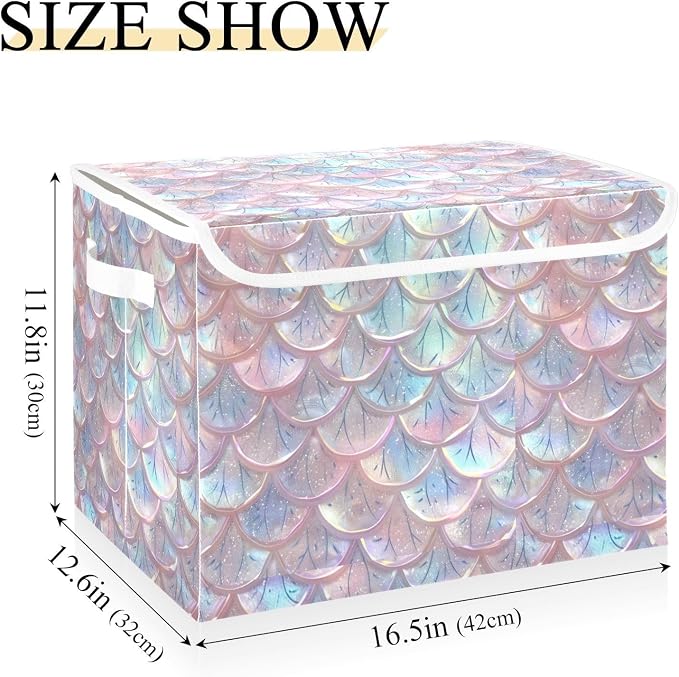 senya Baskets Collapsible Storage Bins with Lids, Pastel Sheer Mermaid Scales Storage Boxes Clothes Baskets for Organizing, B06D22020
