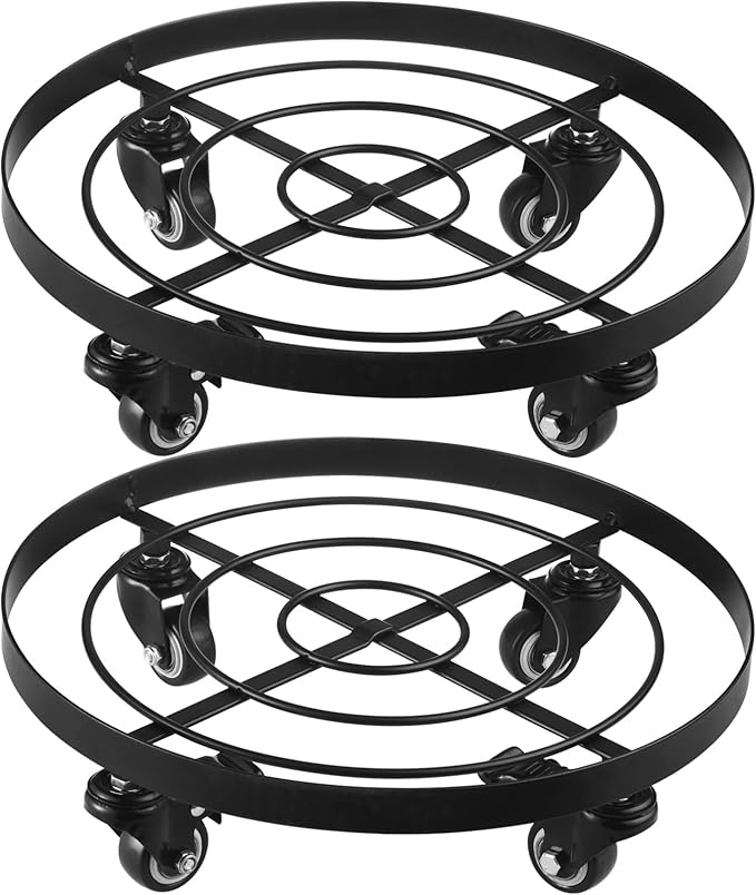 2 Packs Large Metal Plant Caddy 13.6" Plant Dolly Coasters with Wheels Heavy-Duty Rolling Plant Stand with Casters for Indoor Outdoor Planter Roller Movers, Wheeled Garden Carts