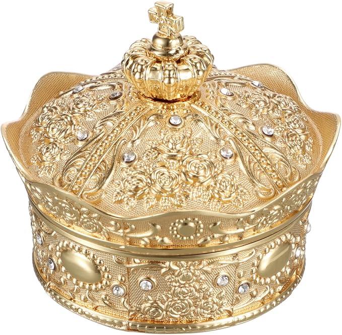 Hipiwe Vintage Jewelry Box Small Trinket Holder for Earrings Necklaces Gold Rings Storage Organizer Crown Design Treasure Chest Gift for Woman, Small