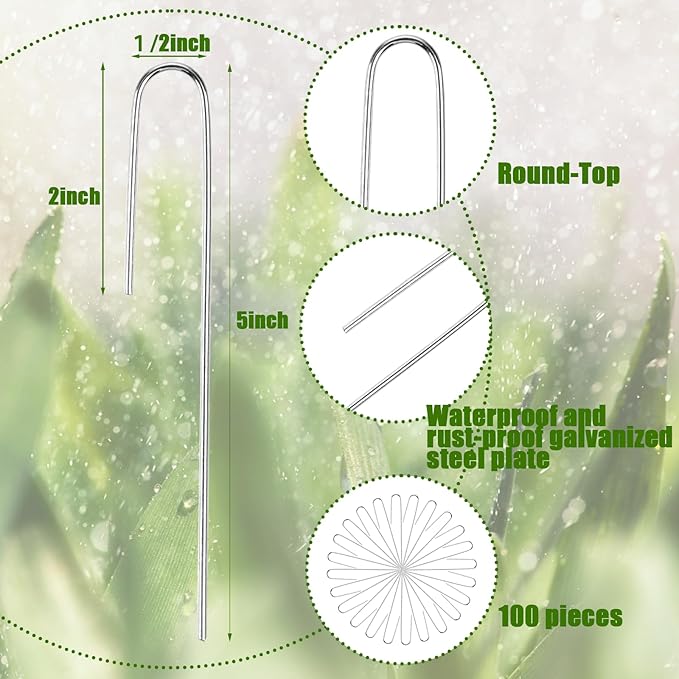 100Pcs Irrigation Drip Tubing Landscape Staples J Shape Garden Stakes 5 Inch Landscaping Staples Lawn Pins for Drip Tubing (Designed to Hold Drip Tubing Up to 1/2"" Diameter), Sliver