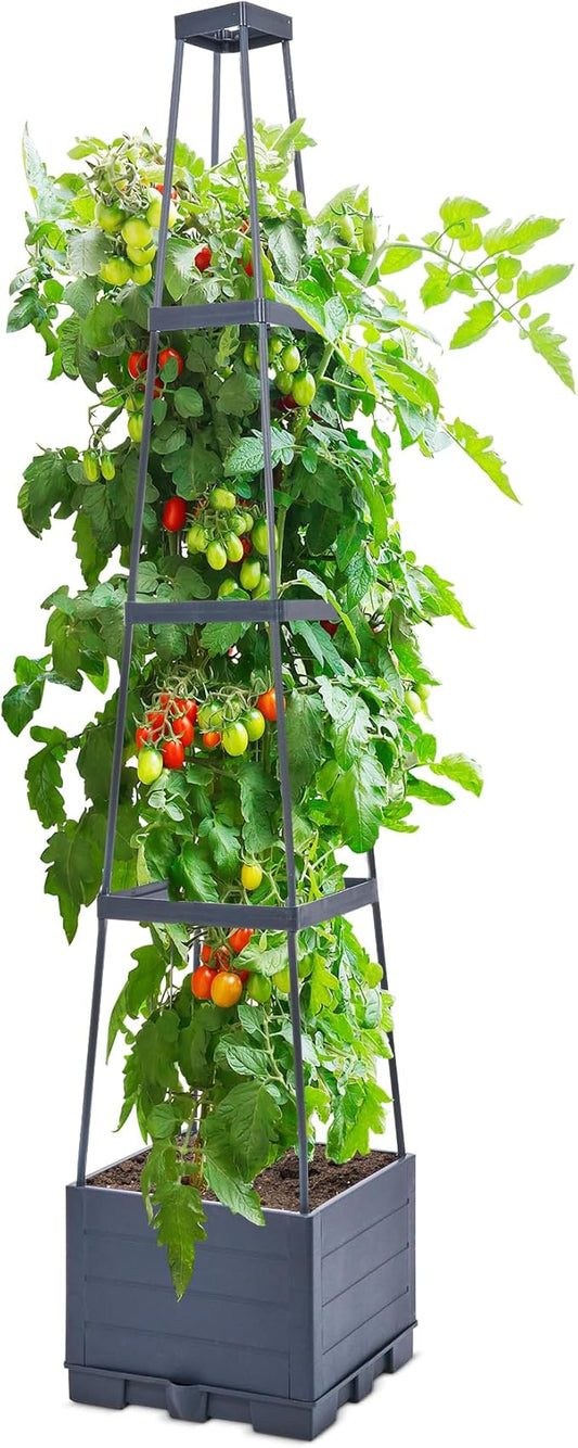 GENMOUS 4 Tiered Tomato Planter with Box Trellis, 56'' Raised Garden Bed Planter Boxes, Tomato Cages for Garden Patio Climbing Plants Vegetable Vine Flowers Outdoor & Indoor（1 Pack)