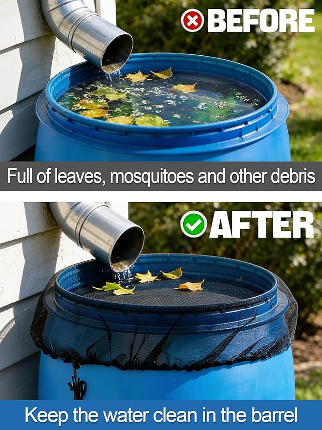 Mesh Cover for Rain Barrels - 3pcs 39in Rain Barrel Netting with Drawstring, Water Collection Buckets Tank Protector Screen for Preventing Fallen Leaves in Outdoor Garden Eaves