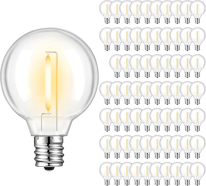 GvvooHome 70 Pack G40 LED Replacement Bulbs, Shatterproof 1 Watt E12 LED Bulb for Outdoor Patio Garden Vintage String Lights, 2200K Warm White, Dimmable