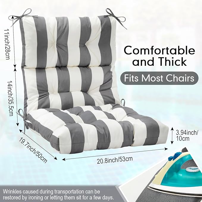 Hoteam 6 Pcs High Back Chair Cushions Set - 44'' x 21'' Indoor Outdoor Waterproof Soft Thicken Stripes Replaceable Cushion for Garden Summer Rocking Chair, Patio Furniture (Gray Stripes)