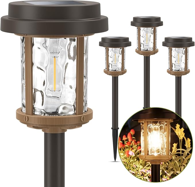 XMCOSY+ Solar Pathway Lights, Dual-Tone Solar Lights Outdoor Waterproof IP65, 20 LM LED Bright Glass Outside Light for Garden Path Yard Walkway Driveway (‎Black & Brown)