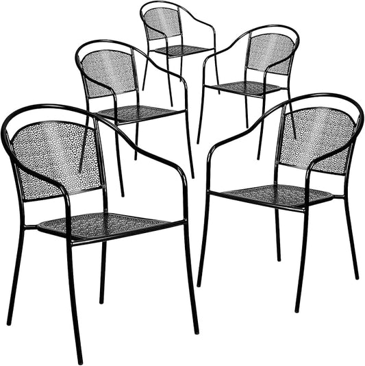 Flash Furniture Commercial Grade Black Indoor-Outdoor Steel Patio Arm Chair with Round Back