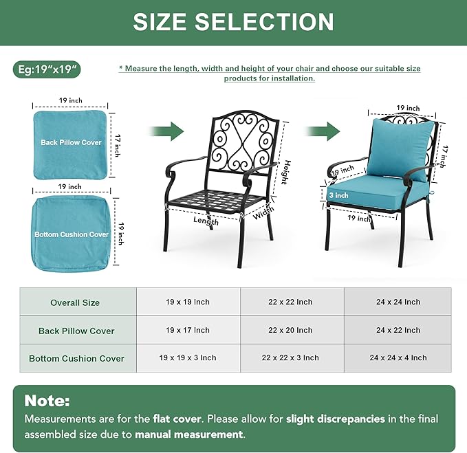 Summsun Faux Linen Outdoor Chair Cushions, Water Resistant Backrest and Deep Seat Cushion Set with Removable Cover, Straps, Non-Slip Bottom for Patio Furniture, 22 x 22 Inch, Teal, Set of 4