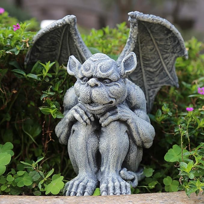 OwMell Gargoyle Statue Garden Guardian Sculpture Figurine Gothic Indoor Outdoor Garden Decor Statue 7 Inch - Sitting