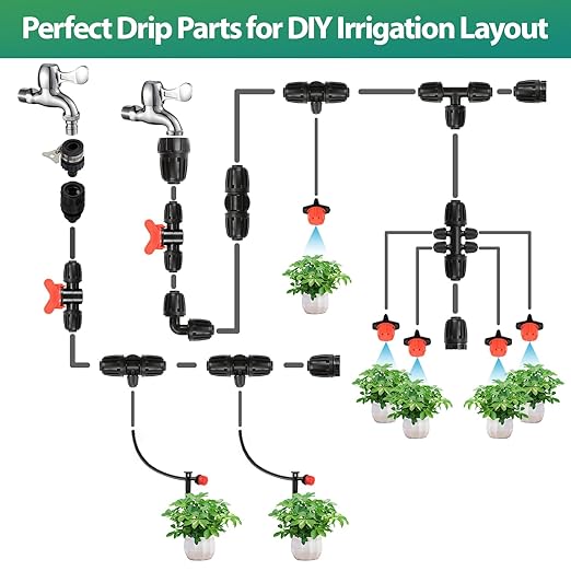 RedChili 8 Pcs 1/2 Inch Drip Irrigation Tubing To Faucet/Garden Hose Adapter, 3/4" FHT To 1/2" (1/2" ID x0.6-0.65" OD) Drip Irrigation Fittings Female Garden Hose Water Line System Connector