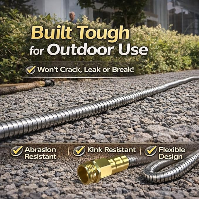 Metal Garden Hose 25 ft – 304 Stainless Steel Water Hose with Nozzle Sprayer, Garden Hoses Flexible, Lightweight, No Kink, Heavy Duty for Outdoor (25 ft)