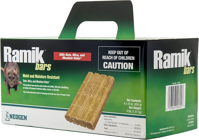 Ramik Bars All-Weather Rodenticide Mold & Moisture Resistant Bait for Control of Rats, Mice, and Meadow Voles, 4 lbs (Pack of 4)
