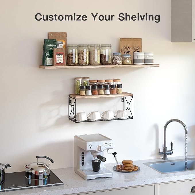 Amada Bathroom Shelves with Storage Basket, Set of 3, Natural Wood | Floating Wall Shelf for Home Organization & Wall Decor, 22 lbs Capacity per Shelf, Solid Paulownia Wood, DIY-Friendly Design
