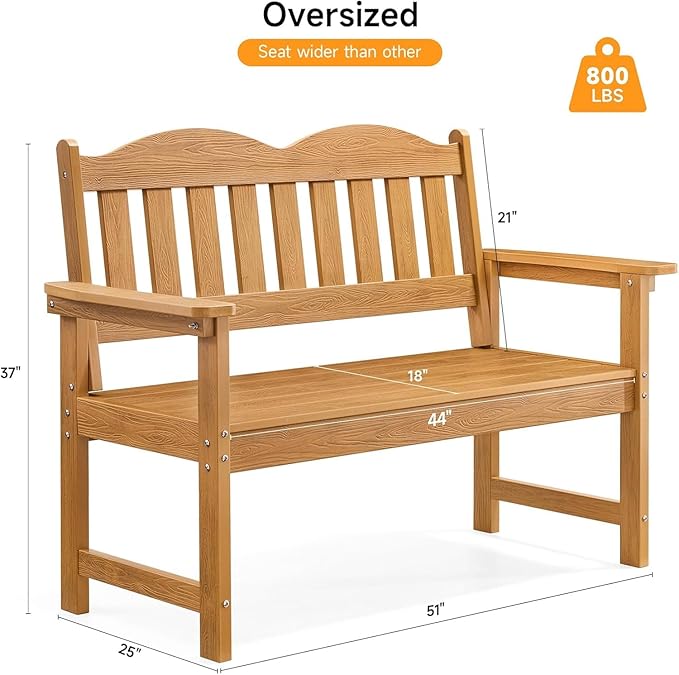 Garvee Garden Bench, 2-Person Poly Lumber Patio Bench,Slatted Patio Loveseat, for Use in Yard, Garden, Porch, or Park
