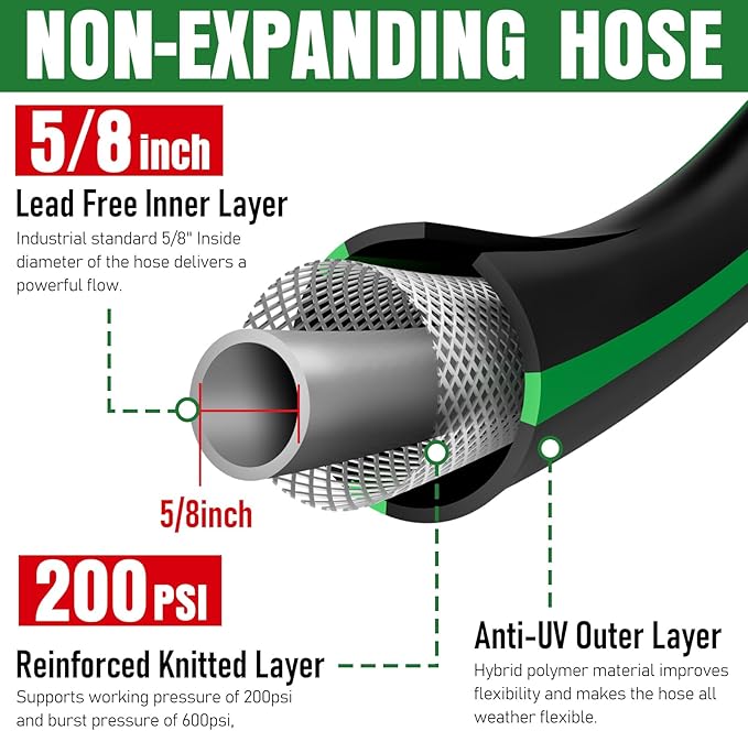 Short Garden Hose 3 feet, NON-EXPANDABLE Flexible Water Hose, Kink Resistant Lightweight Hybrid Hose, Leakproof Hose Male to Female Fittings