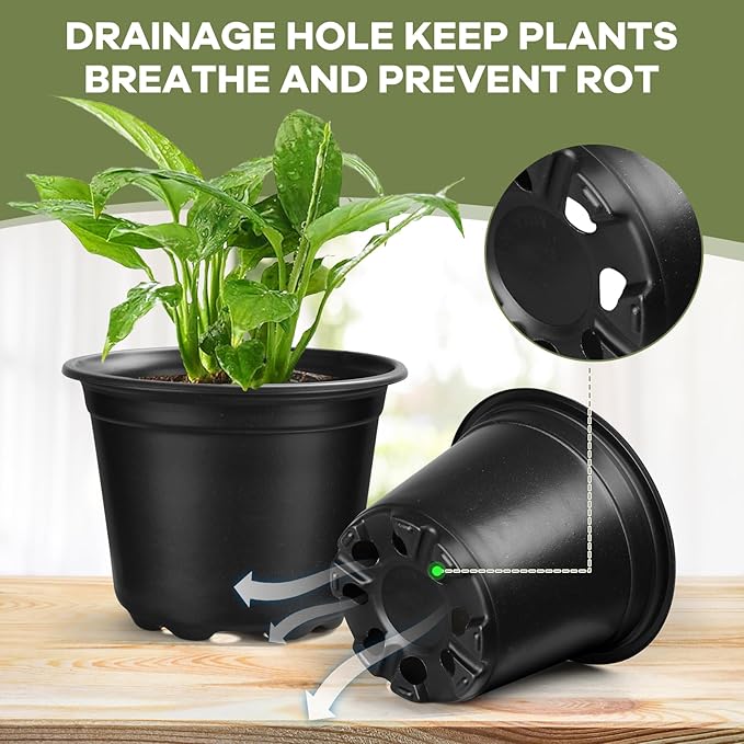 4 5 6 Inch Nursery Pots, 110 Packs Plastic Plant Pot with Drainage Hole, Seedling Starter Pots for Succulents (5 Inch)