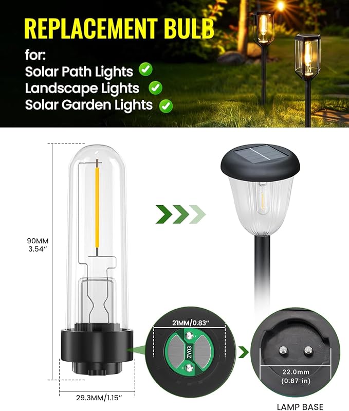 Solar Garden Light Replacement Bulbs, Warm White 3000K 0.5W Outdoor Fence Light Bulbs DC 3V for Yard Landscape Path Lawn Patio Walkway, 2-Pack