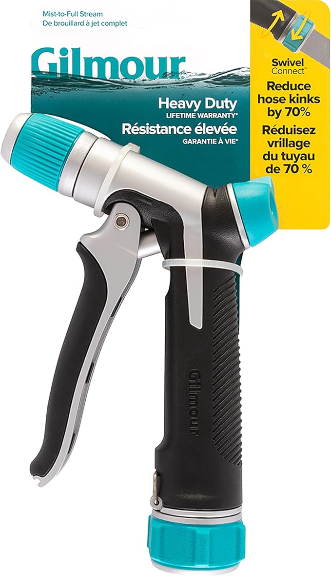 Gilmour Heavy Duty Front Control Garden Hose Nozzle with Adjustable Spray Pattern, Water Hose Nozzle for Watering Garden or Lawn
