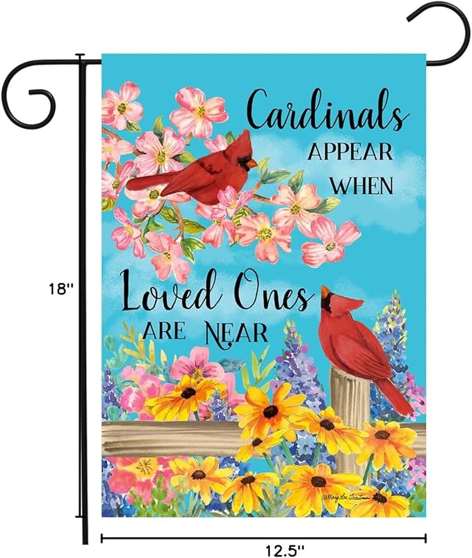 Cardinals Appear Spring Garden Flag Floral Birds 12.5" x 18" Briarwood Lane