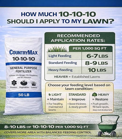 10-10-10 General All Purpose Fertilizer for Flowers and Vegetable Beds - Raised Garden Beds - Safe for Fruits, Lawns, Grass - Promotes Soil Heath and Growth - 50 Pound Bag