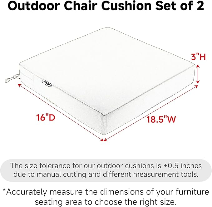 Favoyard Patio Chair Cushions 18.5 x 16 x 3 Inch Waterproof Outdoor Seat Cushions for Patio Furniture 3-Year Color Fastness Garden Sofa Couch Chair Pads with Handle & Adjustable Straps Set of 2, Beige