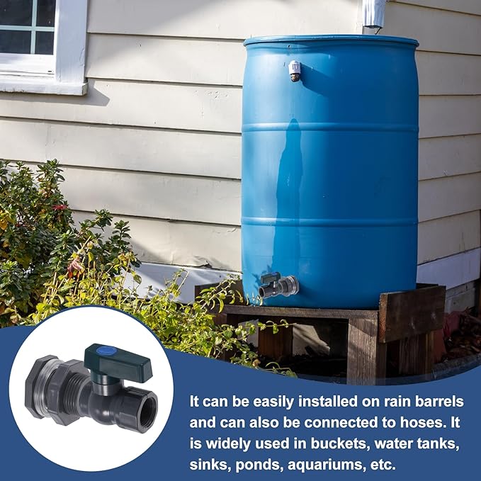 uxcell 1 Set Rain Barrel Faucet Kit, Plastic Rain Barrel Spigot with 3/4" GHT Bulkhead Fitting, Garden Hose Adapter and Hole Opener for Water Tank Aquarium, Grey