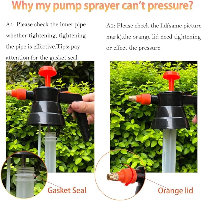 MRPAPA 2 Pack Handheld Pump Sprayer, Garden Pressure Water Spray Bottle with Adjustable Brass Nozzle for Plants (2LOrange-2PCS)