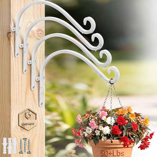 AJART Hanging Plant Bracket for Plant Hangers Outdoor (4 Pieces -12 inch) More Stable and Sturdy White Plant Hooks