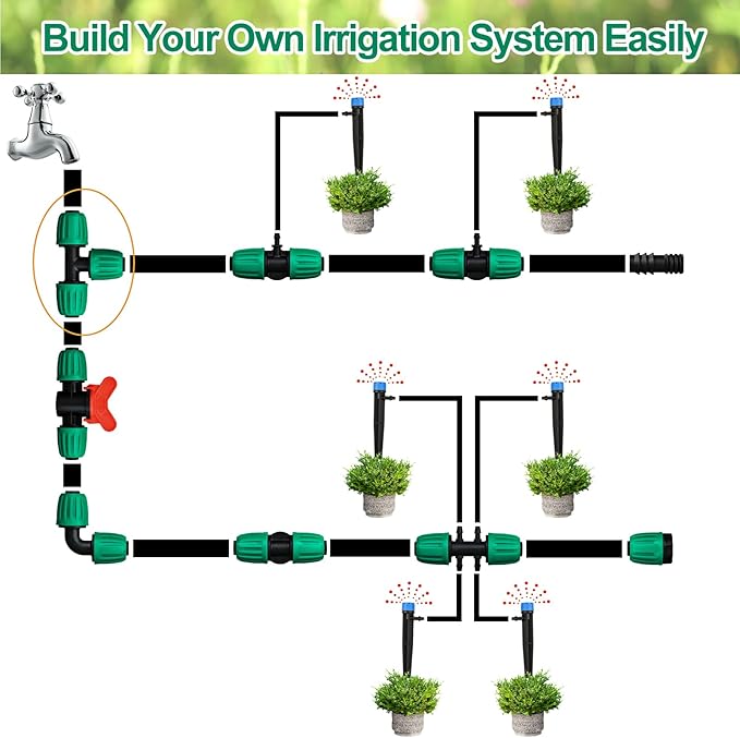JAYEE 1/2 Inch Drip Irrigation Fittings, 12 Pcs Lock Barbed Tee for 1/2 In Vinyl Tubing, Drip Line Parts 3-Way Tees Irrigation Connectors for Drip Sprinkler Garden Lawn Watering Systems, Green