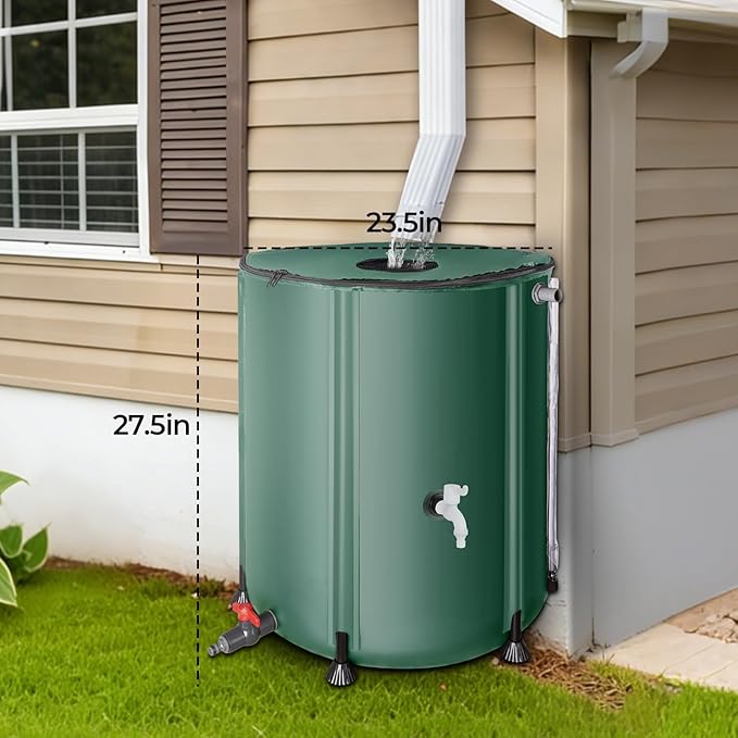 YAFF Collapsible Rain Barrel 53 Gallon Rainwater Collect System Water Storage Tank to Collect Rainwater from Gutter Downspout Water Catcher with Filter Spigot Overflow Kit for Garden, Lawn, Green