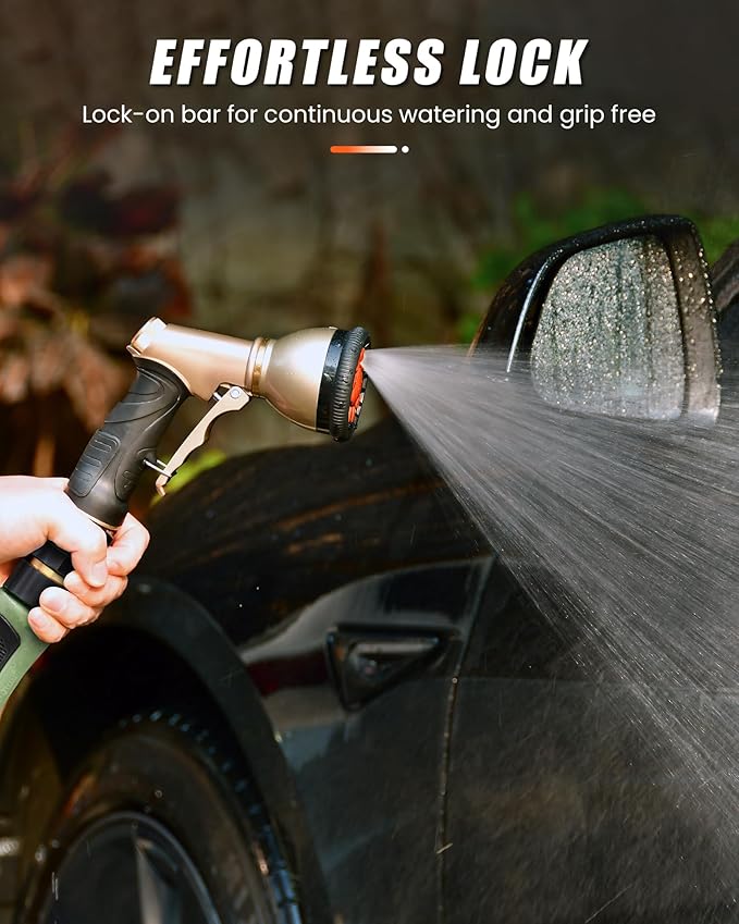 RAINPOINT Garden Hose Nozzle, 9 Spray Patterns Hose Sprayer Nozzle, Heavy Duty Metal Water Hose Nozzle, Adjustable Hand Sprayer, Watering Plants and Lawn, Pet Showering, Orange