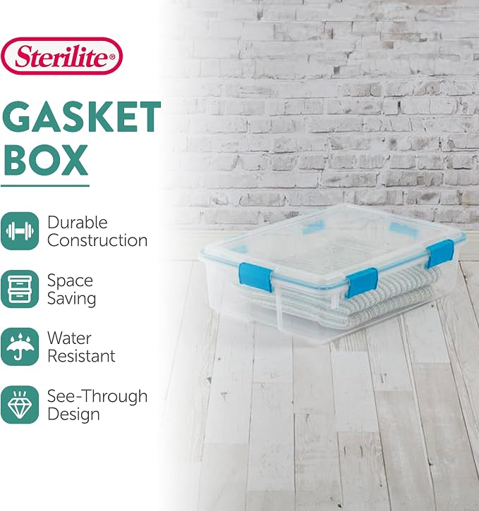 Sterilite Gasket Storage Box with Lids for Home & Office, 37 Quart, 16-Pack