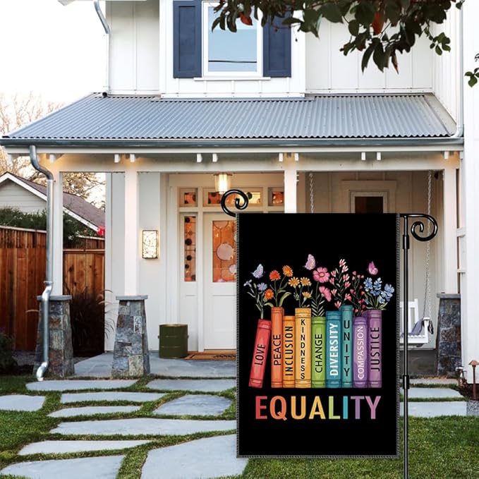 Love Peace Inclusion Kindness Change Diversity Unity Compassion Justice Equality Garden Flag, Double Sided Yard Outdoor Lawn Porch Decor Banner, Empowerment Gifts for Family Friend Coworker