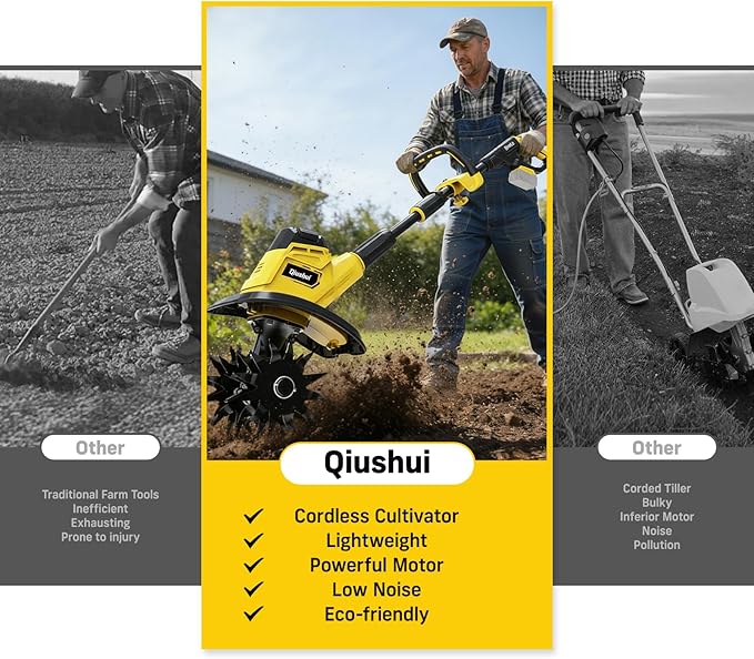 Cordless Garden Tiller Cultivator Compatible with Dewalt 20V MAX Battery, 360 RPM Electric Rototiller, 48 Steel Tines, 9.0" Tilling Width, 6.6" Depth, Rotary Tiller for Lawn/Gardening/Soil(Tool Only)