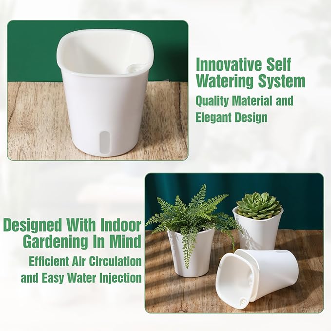 Kifmurase 20 Pcs 3 Inch Self Watering Pots for Indoor Planters, Plastic Self Watering Planter Pot Garden Flower Pots with Water Level Indicator Vents for Succulents (White)
