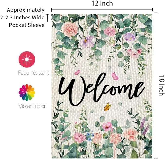 CROWNED BEAUTY Spring Garden Flag Floral Double Sided 12x18 Inches Small Burlap Holiday Seasonal Welcome Yard Decoration for Outside Porch CF1768-12