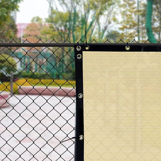 i COVER 4x12ft Privacy Screen Fence, Outdoor Fencing Panels, Garden Windscreen Mesh Shade Sail Net Barrier, Fence Privacy Screen Reinforced Bindings and Brass Grommets Cable Zip Ties, Sand