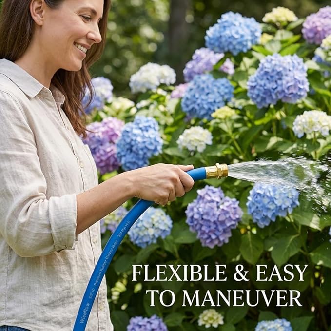 Wiseflow Garden Hose 50FT x 5/8", Heavy Duty Rubber Hose, Water Hose with Five Layered Braiding, Male Female Fittings, 1000PSI Burst, 300PSI Working for Yard, Car Wash, Pets (Blue)