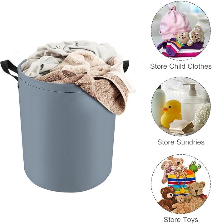 Large Laundry Hamper Bag, Dusty Blue Color Collapsible Laundry Basket with Drawstring Dirty Clothes Organizer Washing Bin for Family Essentials Storage