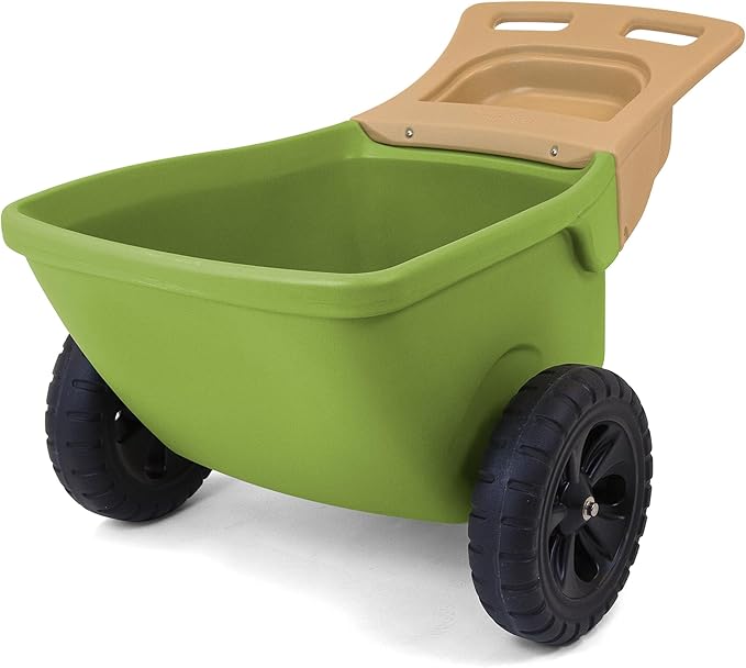 Simplay3 Easy Haul Wheelbarrow with Garden Tool Storage Tray, Durable Heavy-Duty Plastic Wheelbarrow with Large Easy Turn Wheels - Green, Made in USA